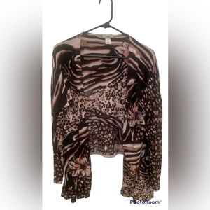 Cache floral and leopard print open front cardigan, Medium